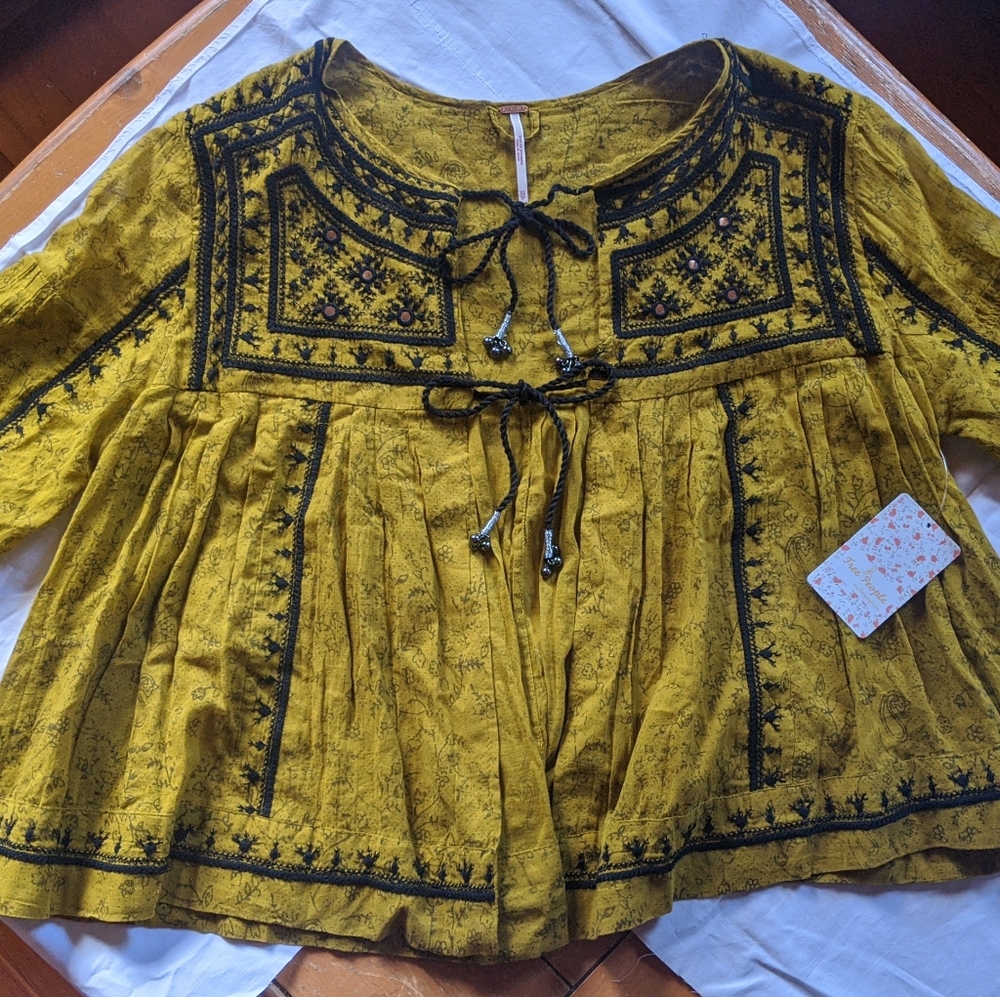 Free People Tie-Front Longsleeve Blouse